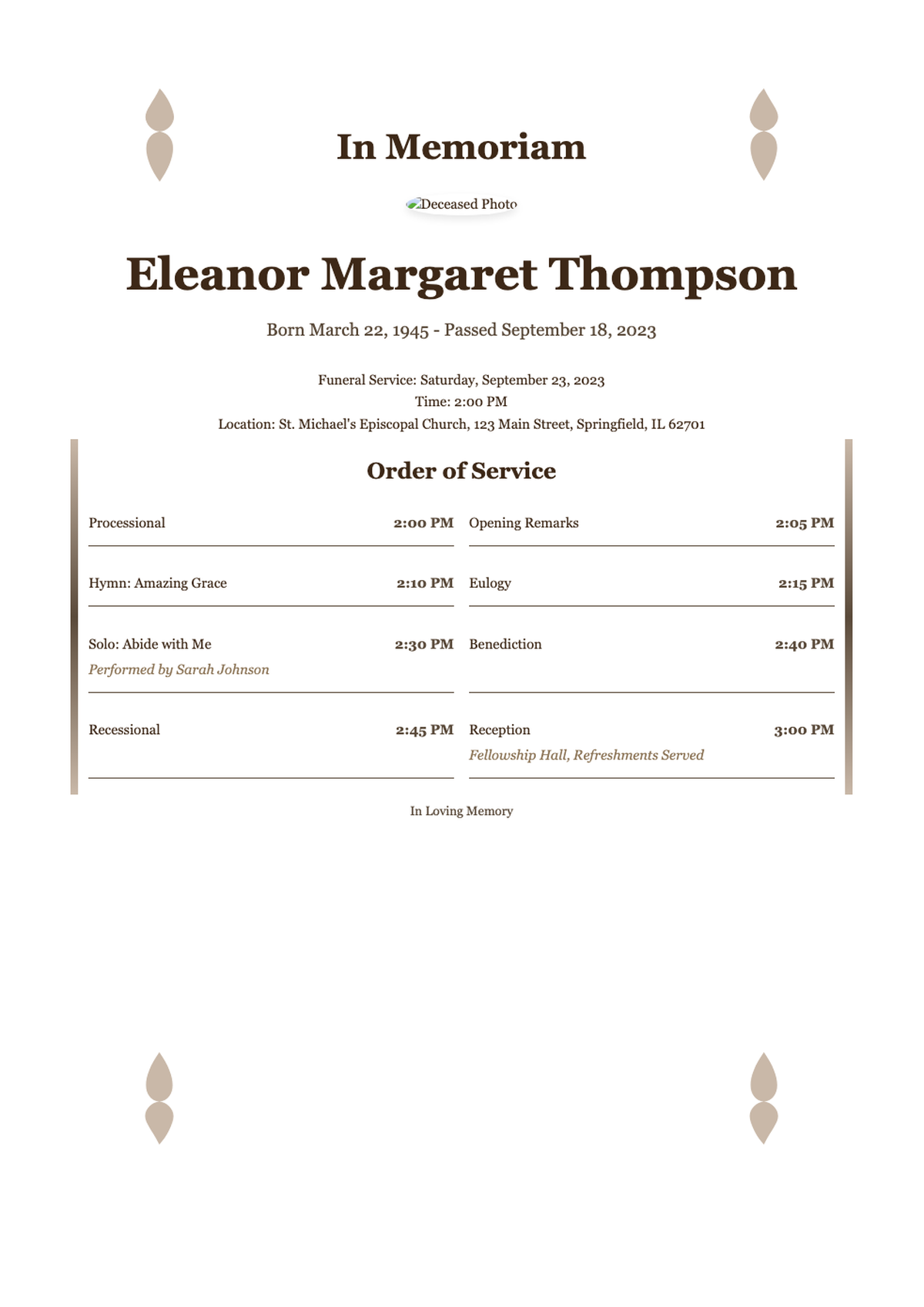 Elegant funeral service program with photo and ornate borders_variant_1
